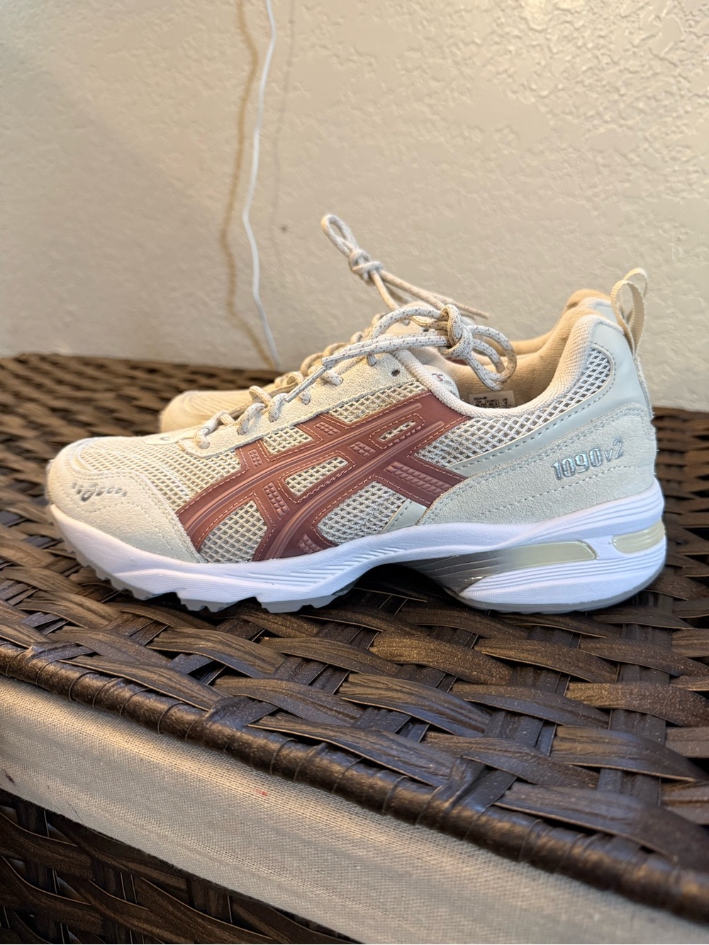 ASICS Beige Mesh Athletic Sneakers with Rose Accents